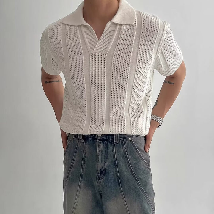 Polo uomo in maglia traspirante – Texture traforata ariosa