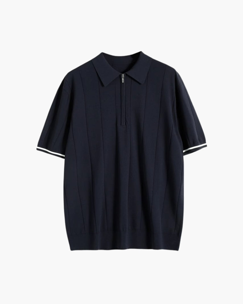 Polo uomo in maglia a righe – Collo con zip e polsini a contrasto