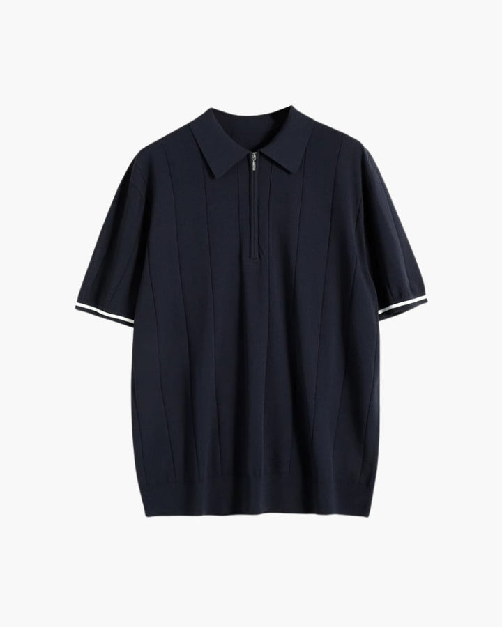 Polo uomo in maglia a righe – Collo con zip e polsini a contrasto
