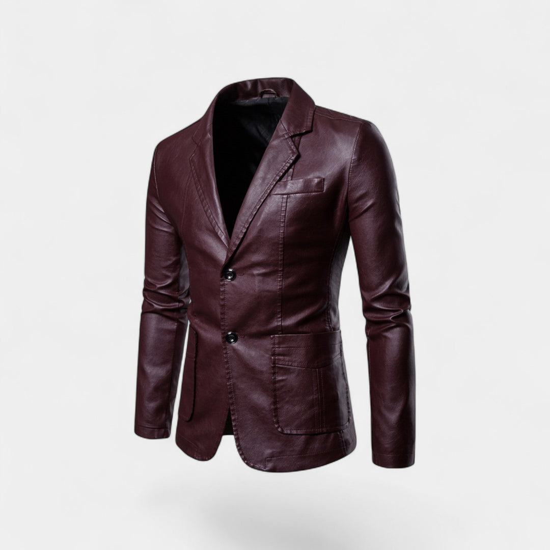Herren Lederblazer – Slim Fit mit geknöpftem Revers