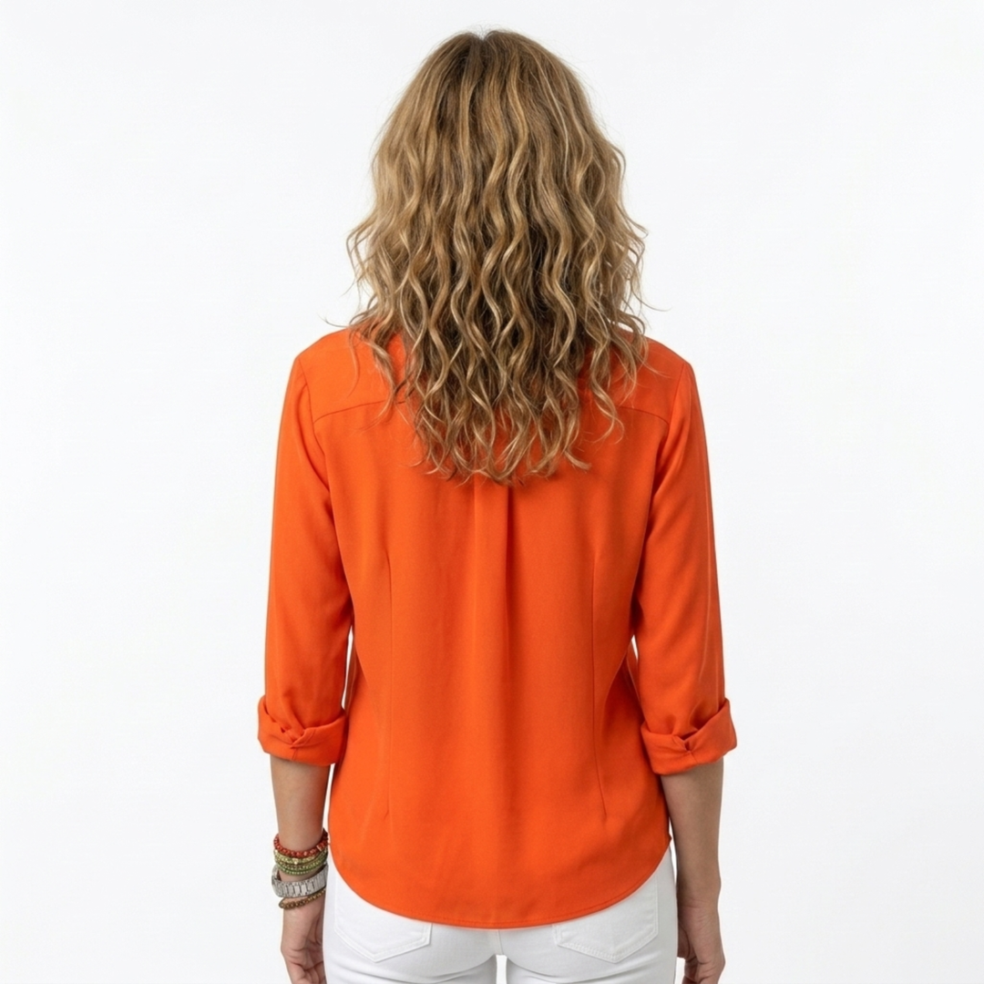 Women's Flowing Shirt – Elegant V-Neck and Long Buttoned Sleeves