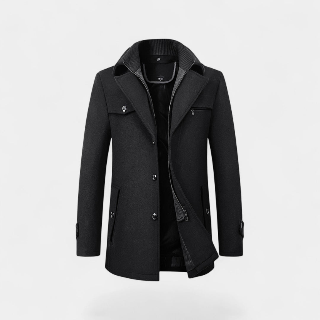 Riche | Cappotto Uomo in Lana – Chiusura con Zip e Bottoni Stile Classico Moderno