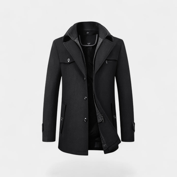 Riche | Cappotto Uomo in Lana – Chiusura con Zip e Bottoni Stile Classico Moderno