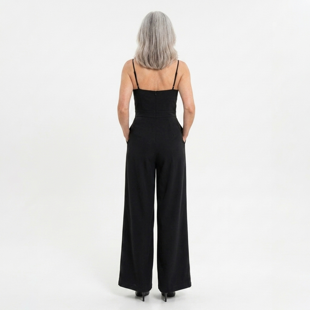 Tuta Donna Gambe Larghe – Vita Alta e Scollo a Cuore