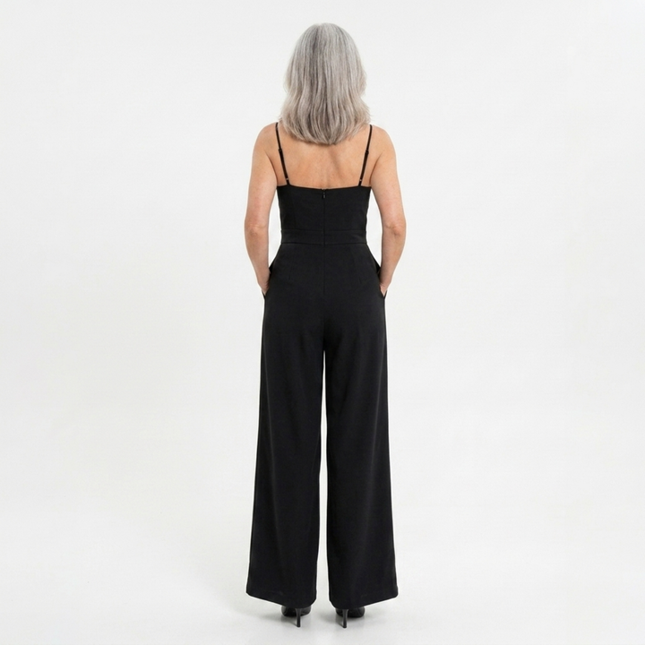 Tuta Donna Gambe Larghe – Vita Alta e Scollo a Cuore