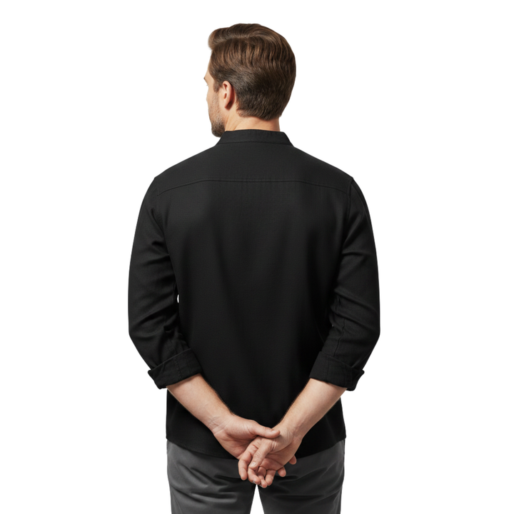 Camicia Uomo Maniche Lunghe – Collo alla Coreana con Lacci Cotone Traspirante
