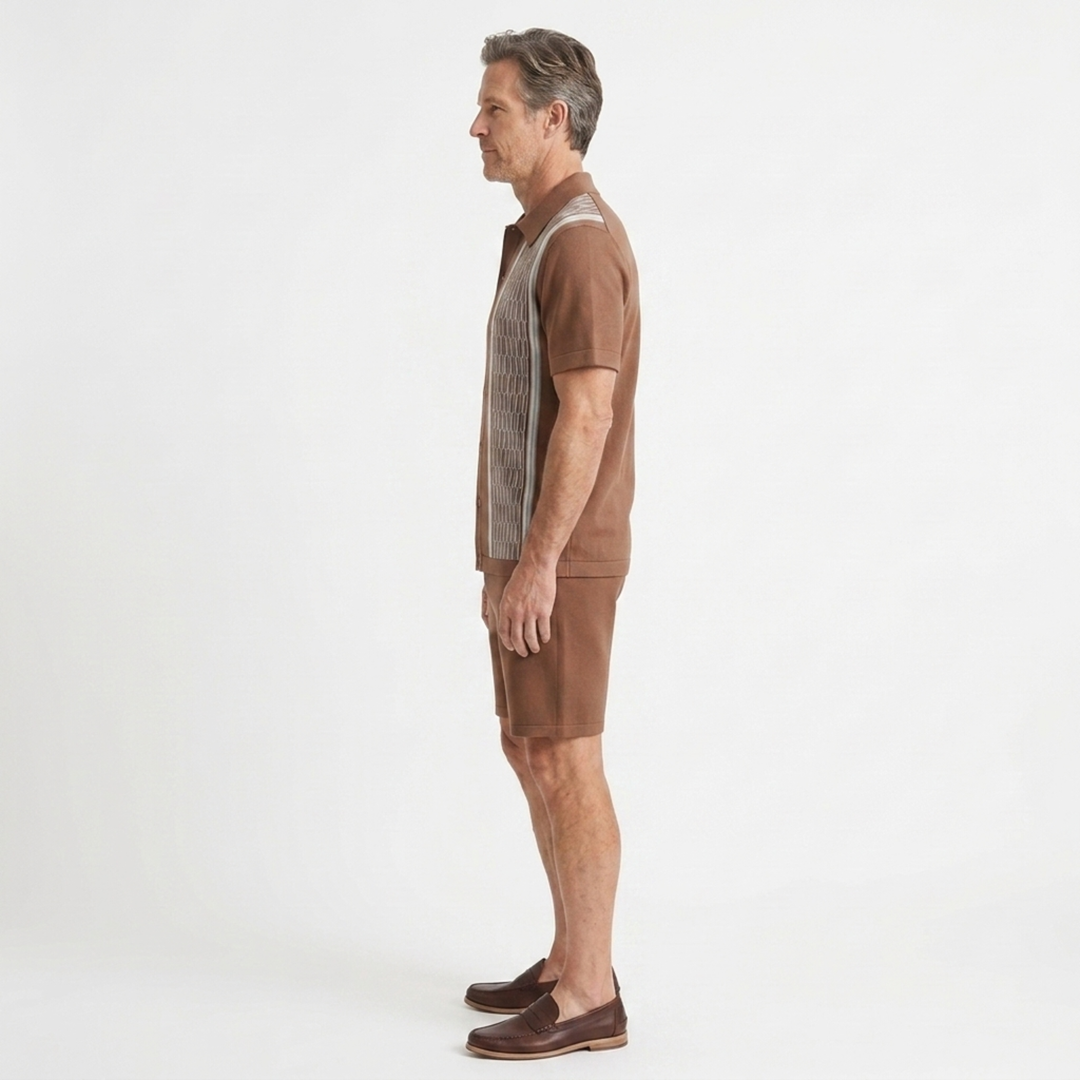 Men's Two-Piece Knit Set – Geometric Texture Casual Fit