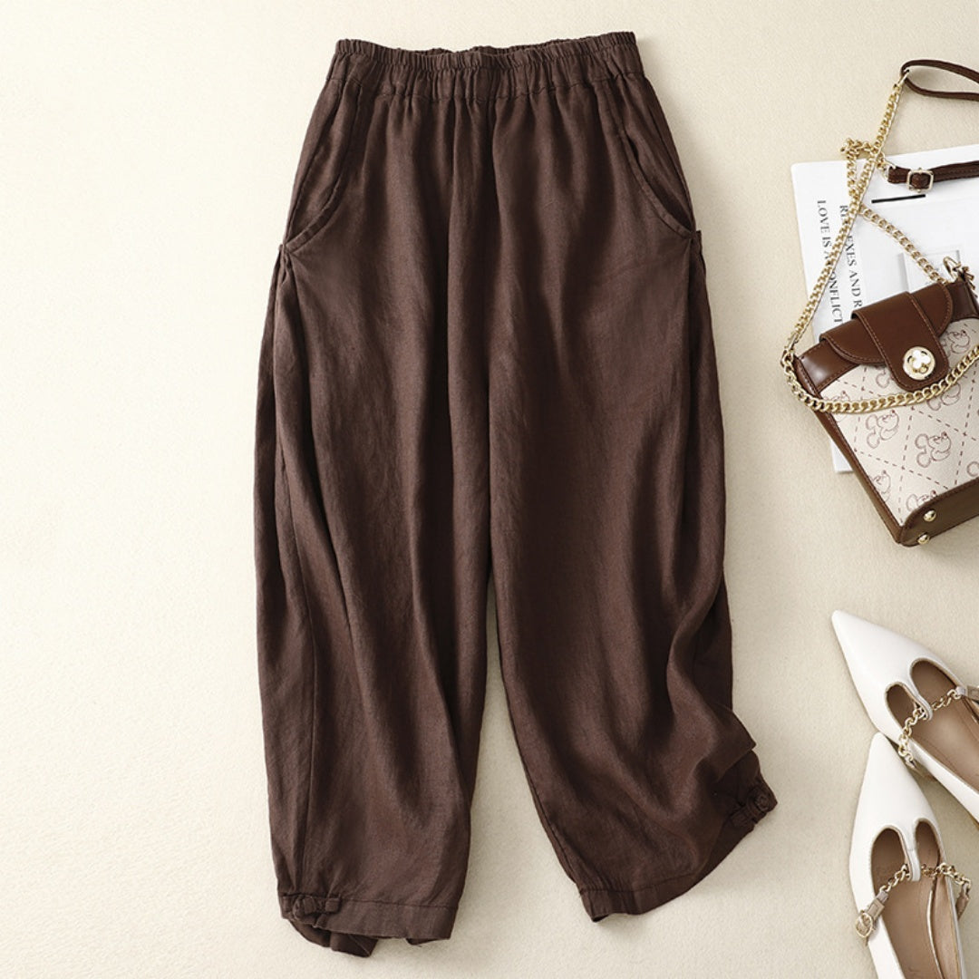Damenhose aus Baumwolle, leger – weiter Schnitt, elastischer Bund