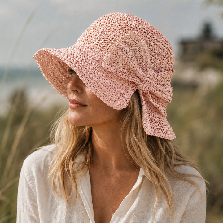 Cappello di Paglia Donna – Tesa Corta e Nodo Intrecciato