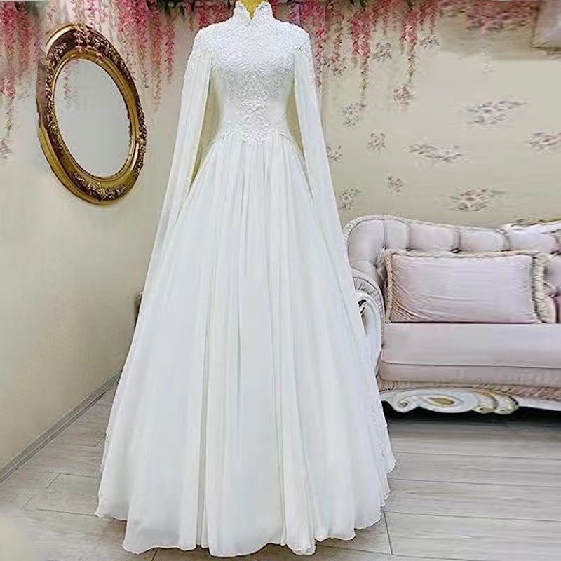 Abito da sposa donna sirena in pizzo – lungo con mantella trasparente