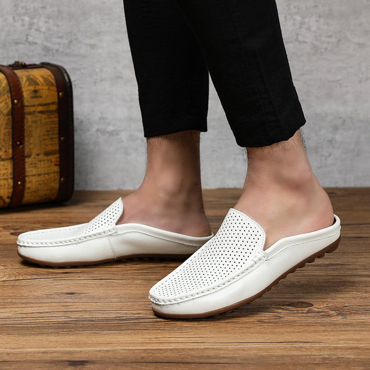 Mocassini mule uomo slip-on in pelle testurizzata – Retro aperto traforato