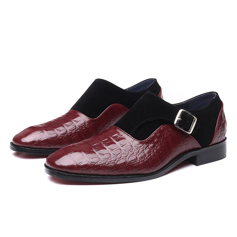 Herren Elegante Lederschuhe mit Mönchriemen – Quadratische Spitze, Krokogeprägtes Leder