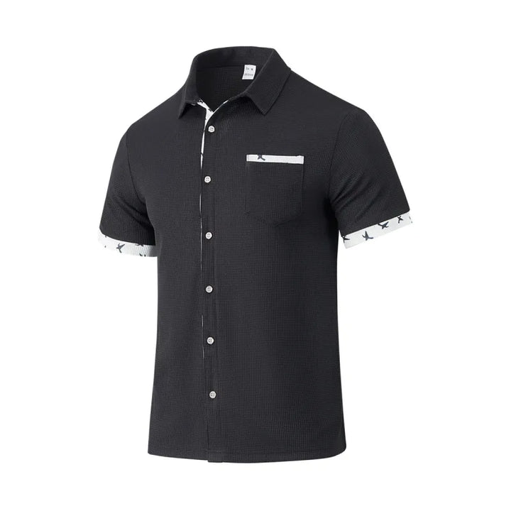 Chemise Homme en Tissu Tissé – Col Classique, Boutons et Liserés Contrastants
