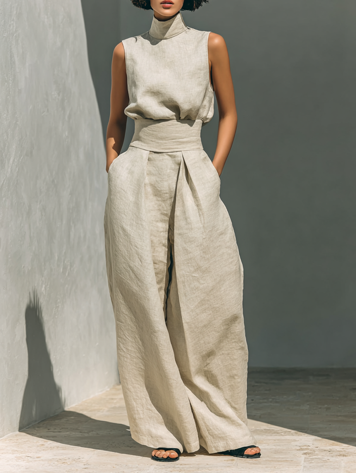 Ensemble Deux Pièces Femme Sans Manches – Pantalon Large Minimaliste