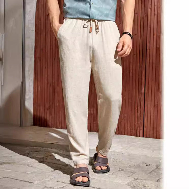 Herren Hose aus Leinenmischung mit Kordelzug – Gerade Passform, Leichte Textur