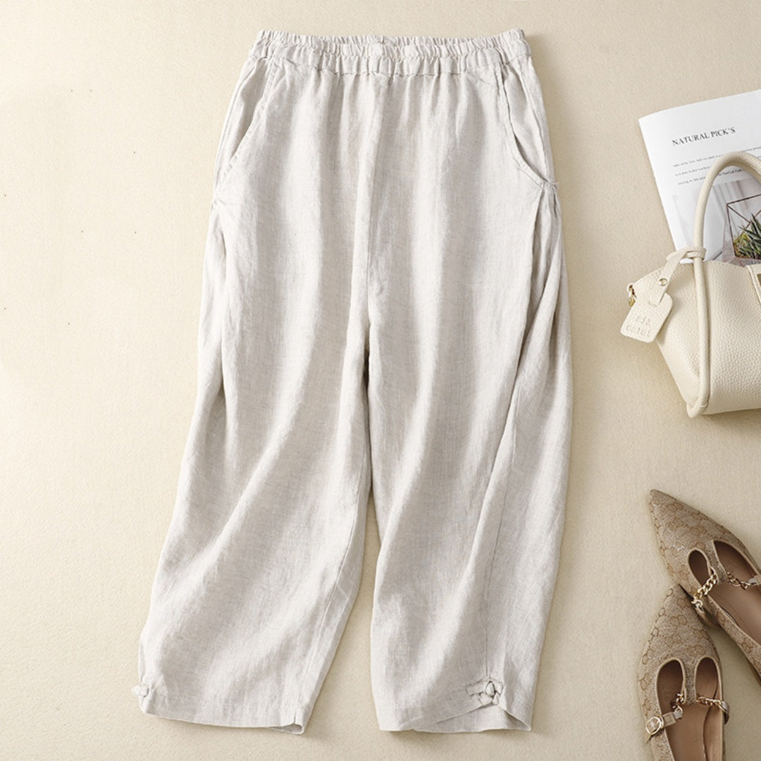 Damenhose aus Baumwolle, leger – weiter Schnitt, elastischer Bund