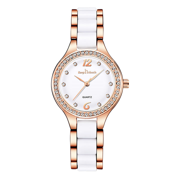 Orologio da polso al quarzo da donna – quadrante rotondo con cristalli