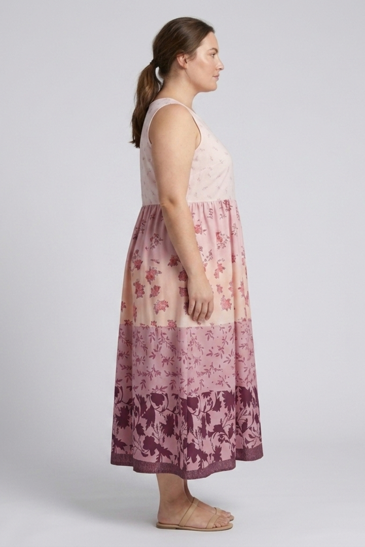 Langes Damenkleid mit Blumenmuster – Weite, ärmellose Passform