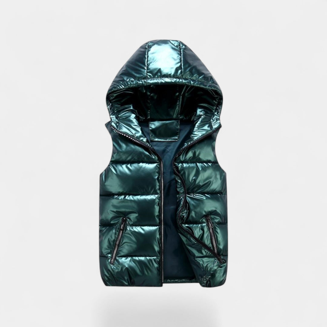 Gilet smanicato con cappuccio uomo cotone lucido – Piumino elegante