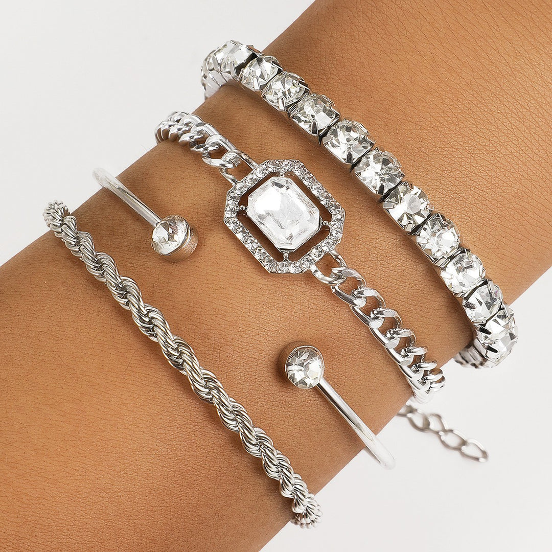 Set di Braccialetti Cristallo Donna – Design Sovrapposto 4 Pezzi