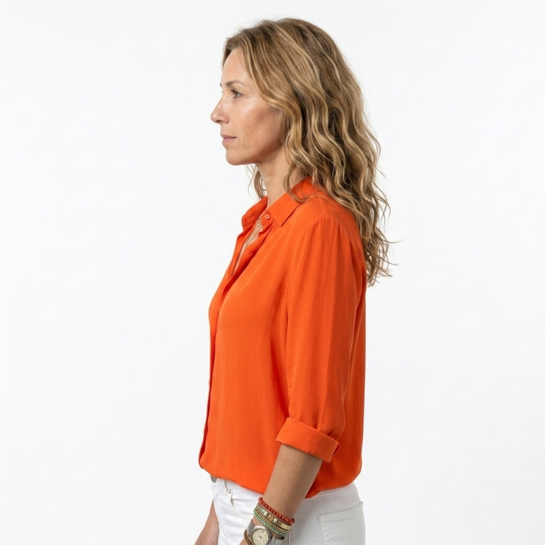 Women's Flowing Shirt – Elegant V-Neck and Long Buttoned Sleeves
