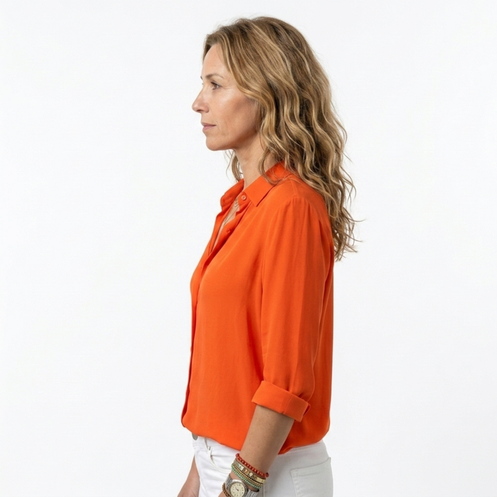 Women's Flowing Shirt – Elegant V-Neck and Long Buttoned Sleeves
