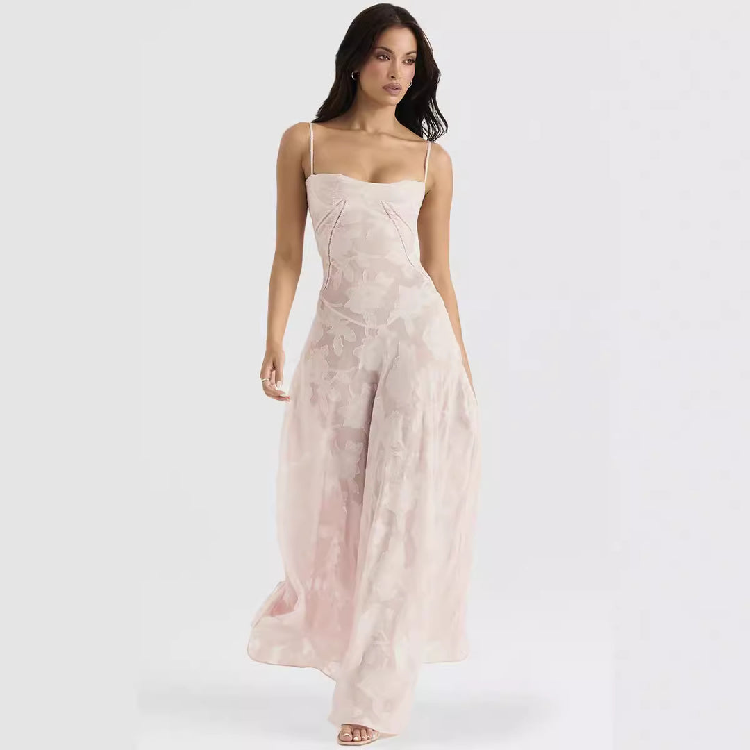 Damen Langes Chiffonkleid – Rückenausschnitt Schnürung Enganliegender Schnitt