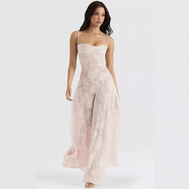 Damen Langes Chiffonkleid – Rückenausschnitt Schnürung Enganliegender Schnitt