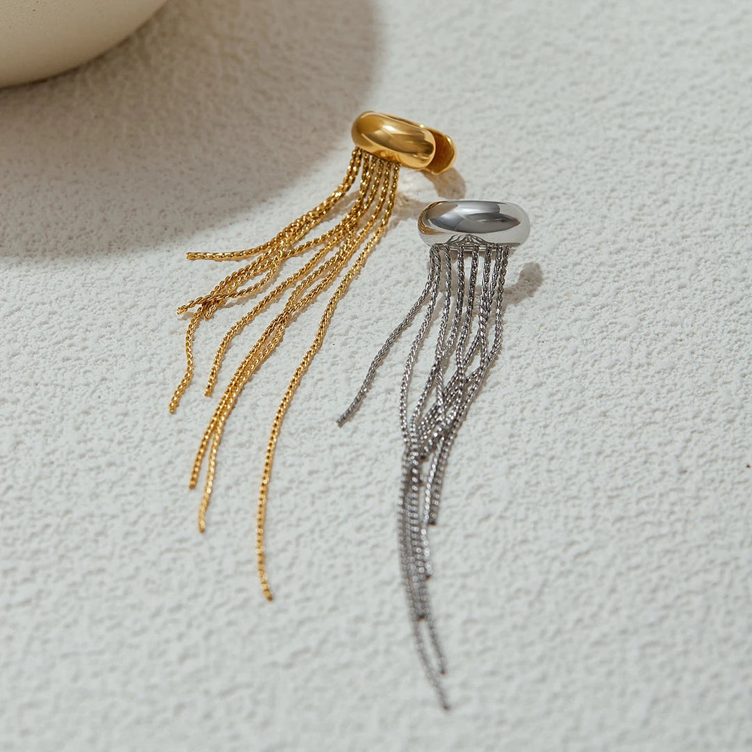 Ear cuff donna in acciaio inox con pendenti – Caduta lunga statement