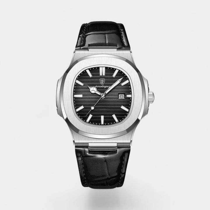 Orologio da Uomo con Cinturino in Pelle Nera – Quarzo Luminoso e Impermeabile 40 mm