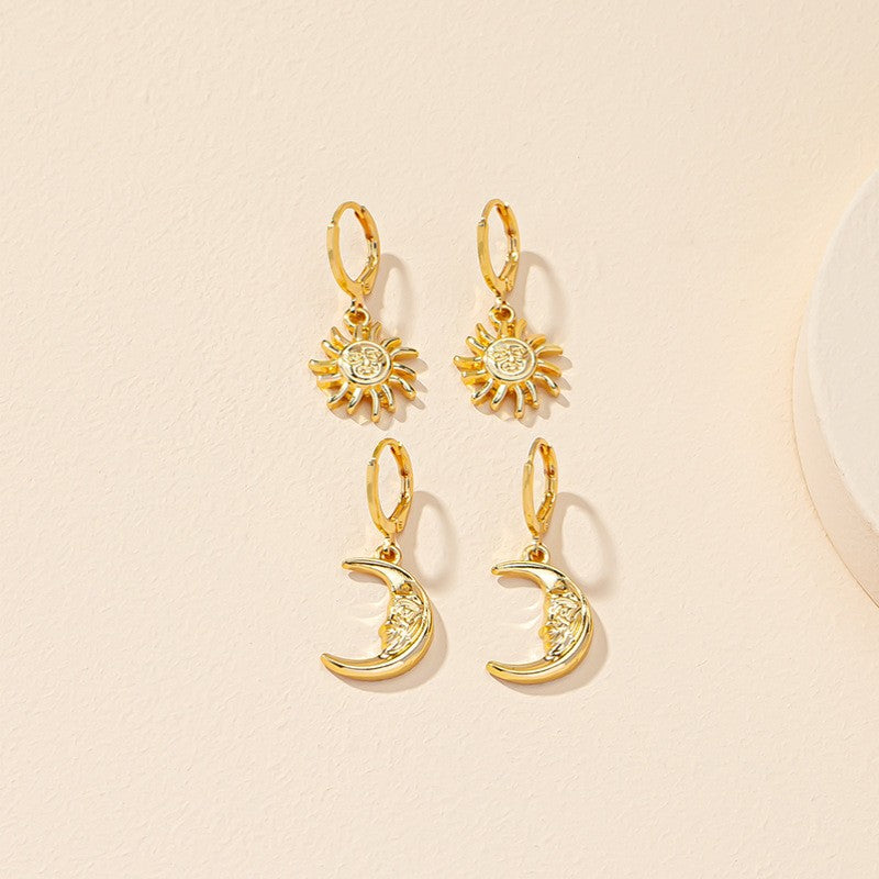 Orecchini Sole Luna per Donna – Set di Cerchi Incisi
