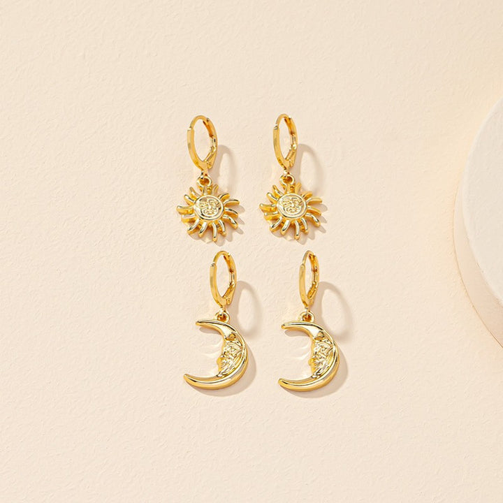 Orecchini Sole Luna per Donna – Set di Cerchi Incisi