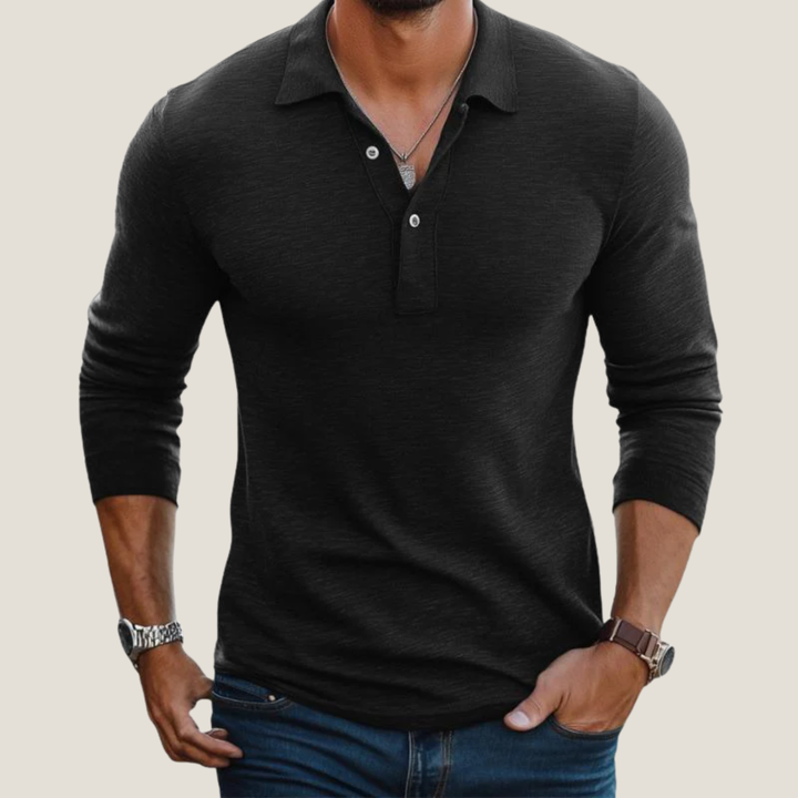 Men's Long Sleeve Polo – Shirt Collar and Button Placket