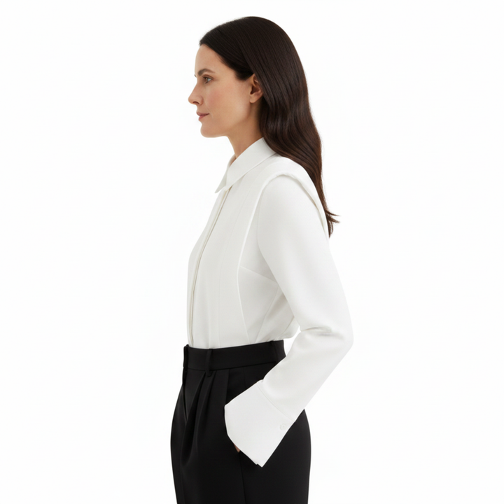 Camicia Donna a Maniche Lunghe – Pieghe sulle Spalle e Polsini Larghi