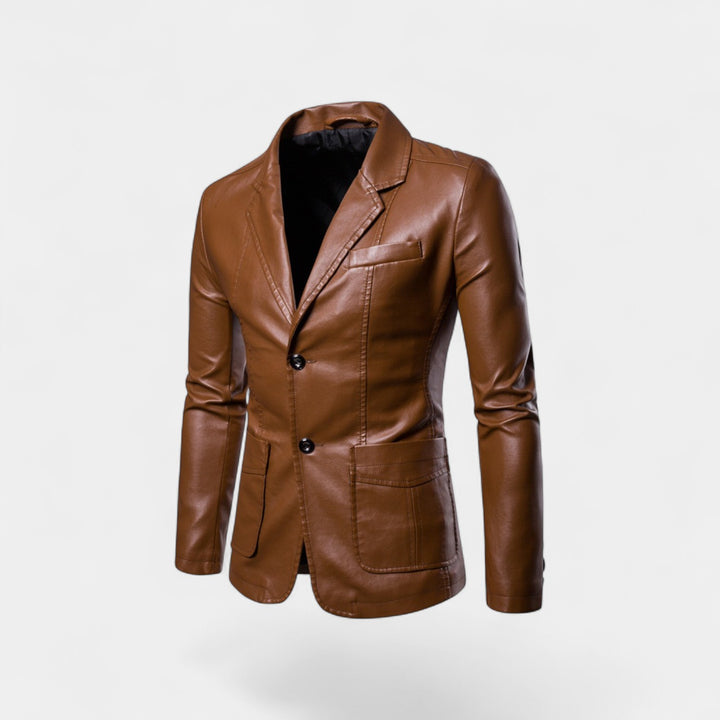 Herren Lederblazer – Slim Fit mit geknöpftem Revers