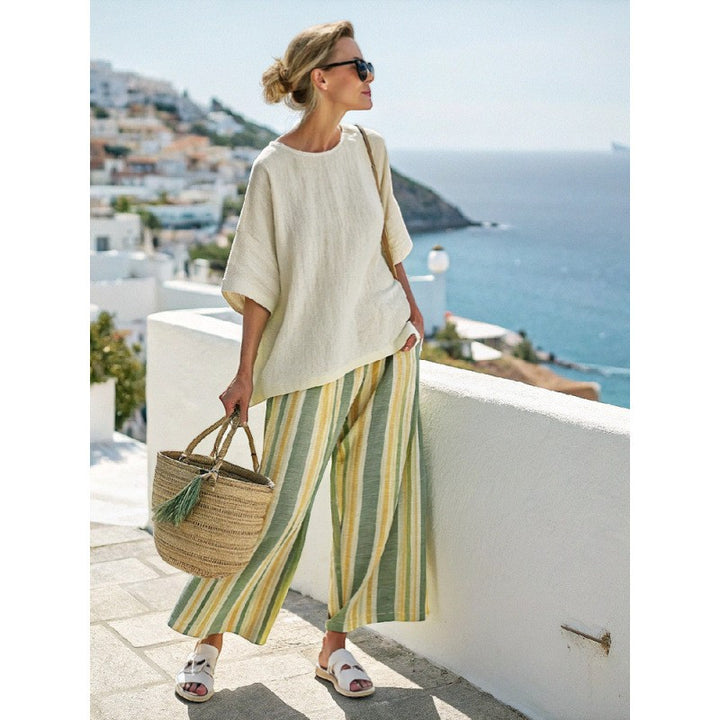 Claire Mode | Completo pantaloni donna due pezzi stampato in tessuto intrecciato