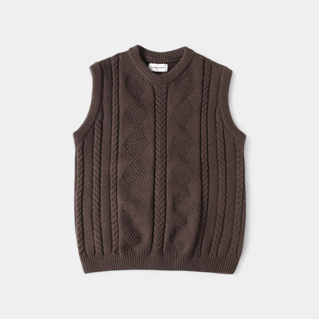 Herren Pullover mit Zopfmuster – Viertelknöpfe, raffinierte Passform