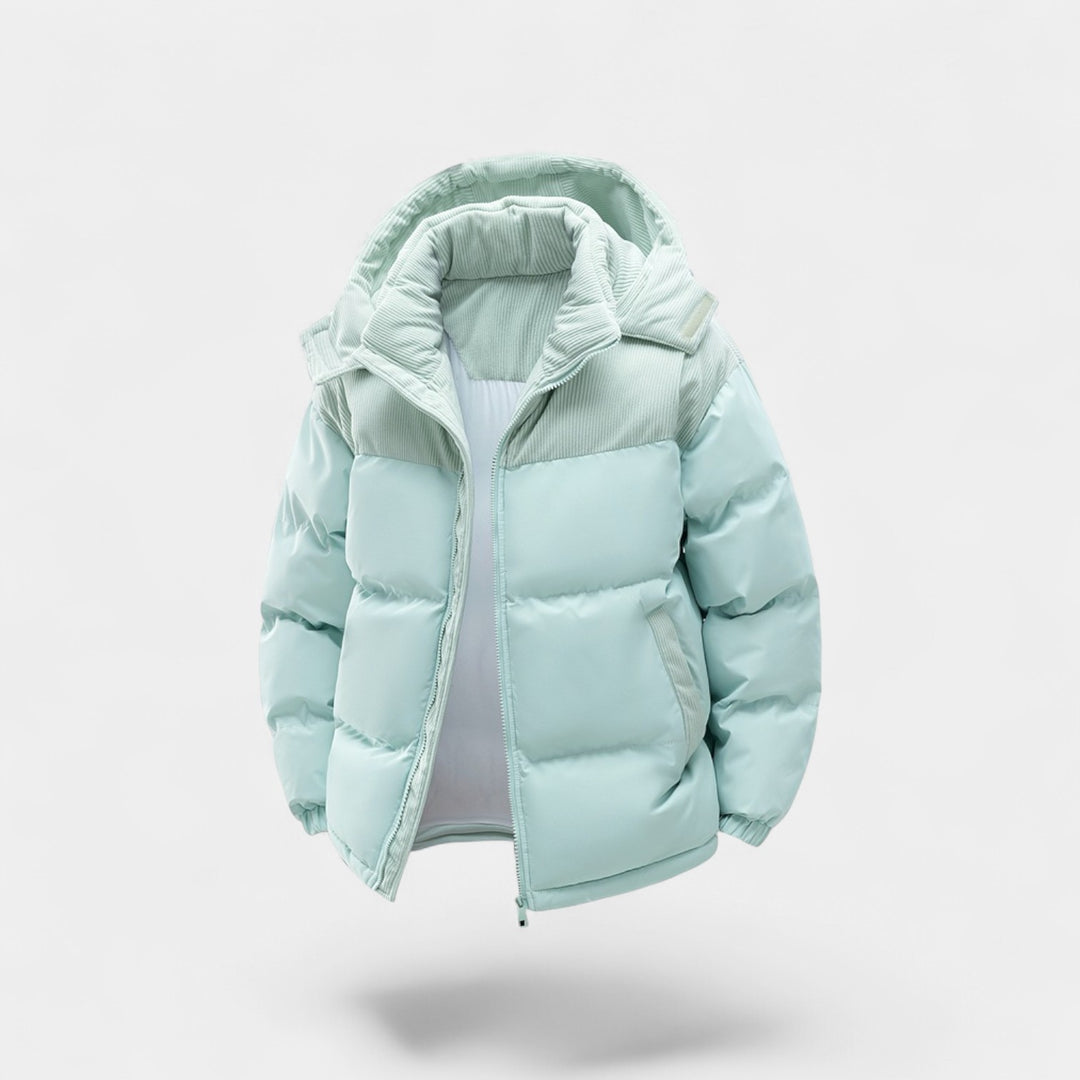 Herren Daunenjacke mit abnehmbarer Kapuze aus Baumwolle – verstärkt, raffiniert, winterliche Silhouette