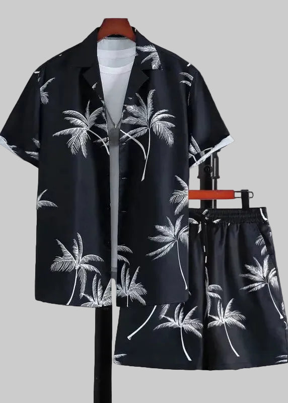 Men's Two-Piece Set – Palm Tree Print Shirt and Shorts