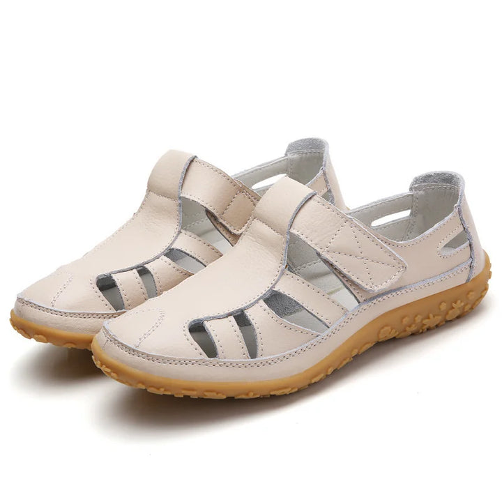 Sandales Femme en Cuir à Découpes – Bride Réglable Velcro