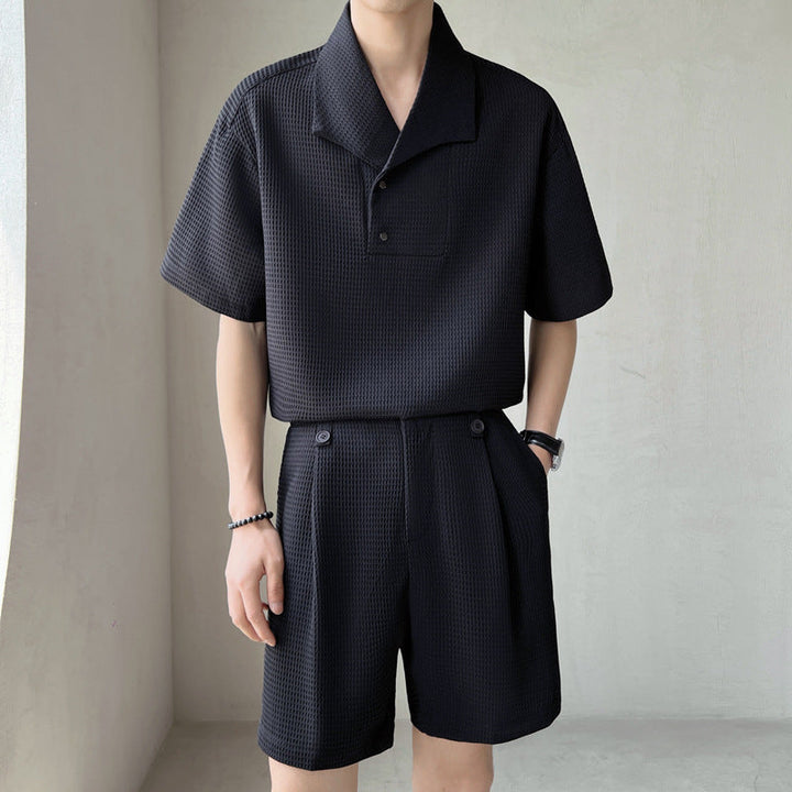 Ensemble Deux Pièces Homme Gaufré – Chemise Col Camp & Short Plissé