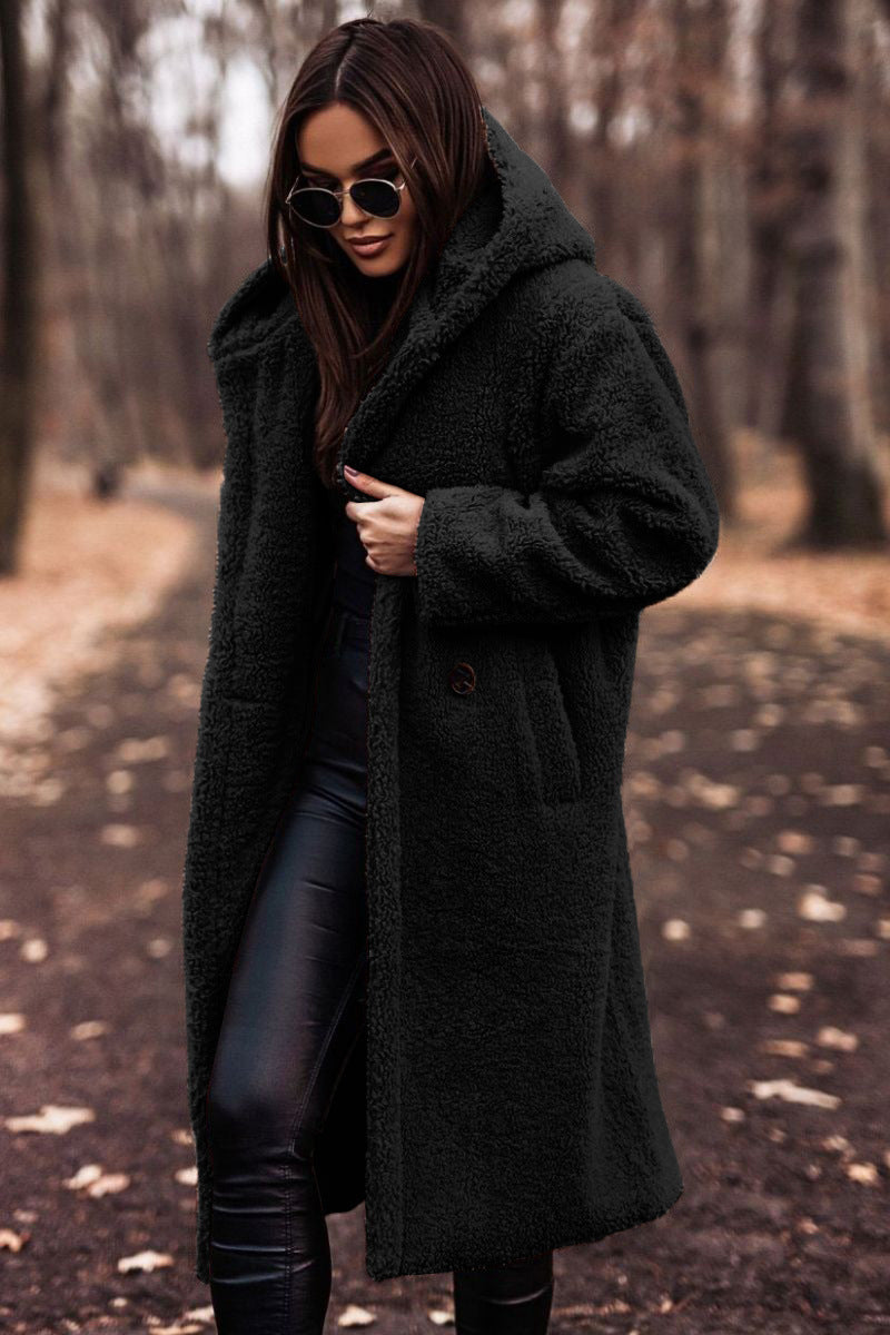 Claire Mode | Damen langer Mantel aus Teddy-Kunstpelz