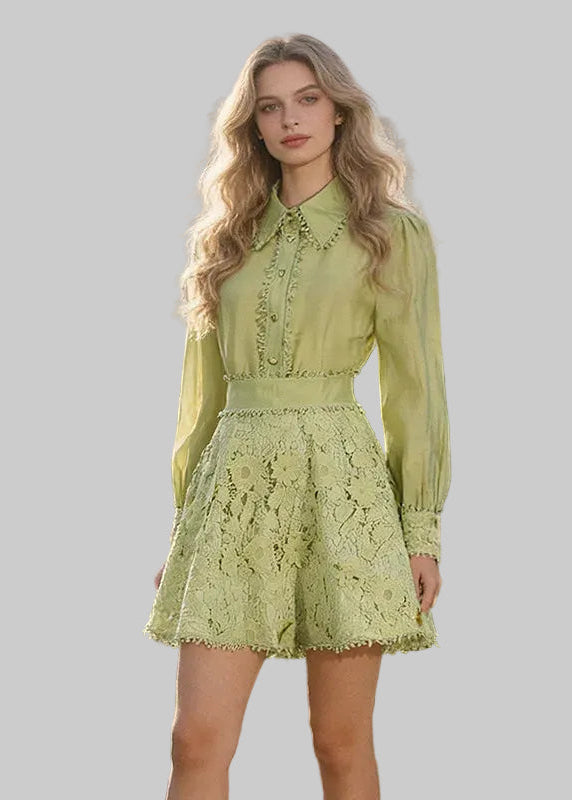 Damen-Set aus Bluse und Rock – Passender floraler Lochstickerei-Rock