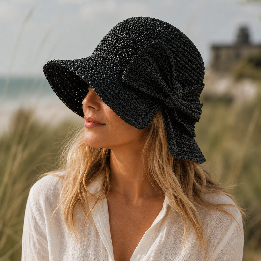 Cappello di Paglia Donna – Tesa Corta e Nodo Intrecciato