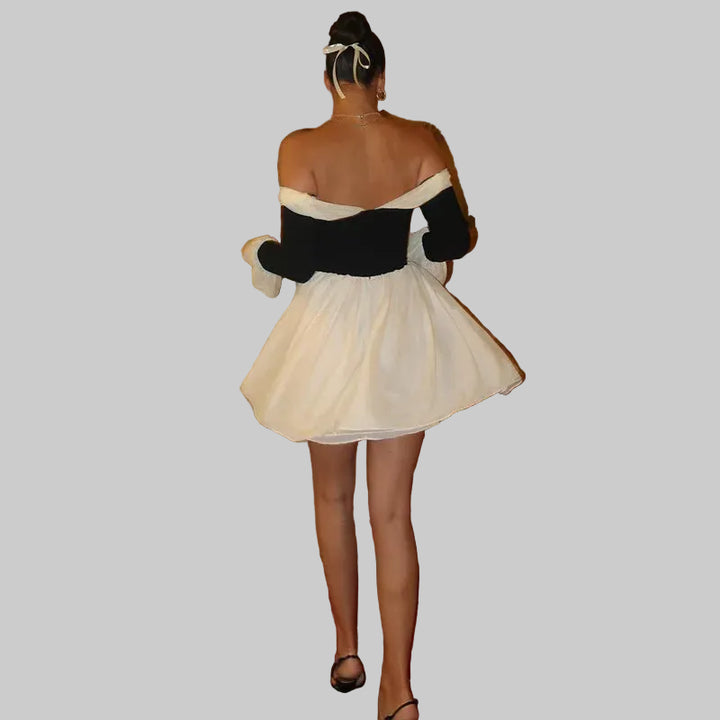 Robe Mini Femme Épaules Dénudées – Corsage Structuré & Nœud Frontal