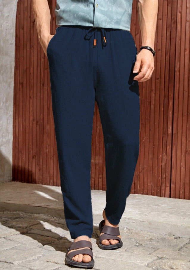 Herren Hose aus Leinenmischung mit Kordelzug – Gerade Passform, Leichte Textur