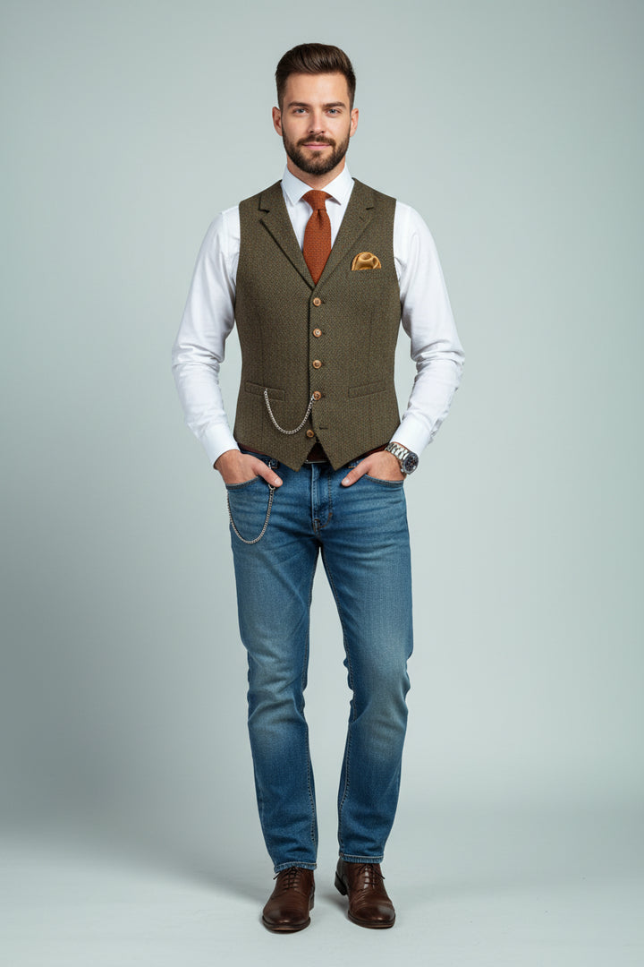 Gilet Homme Slim à Carreaux – Col à Revers Élégant