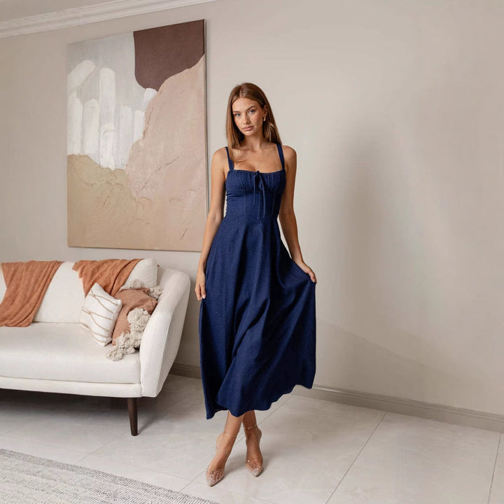 Vestito midi donna con scollo quadrato – silhouette a trapezio effetto corsetto