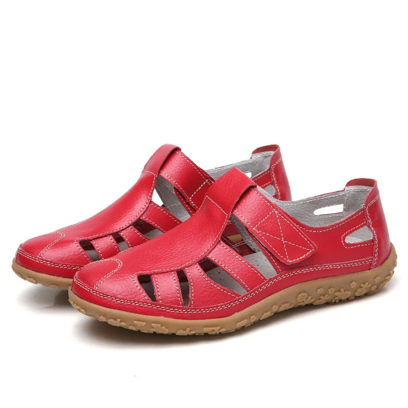 Sandales Femme en Cuir à Découpes – Bride Réglable Velcro