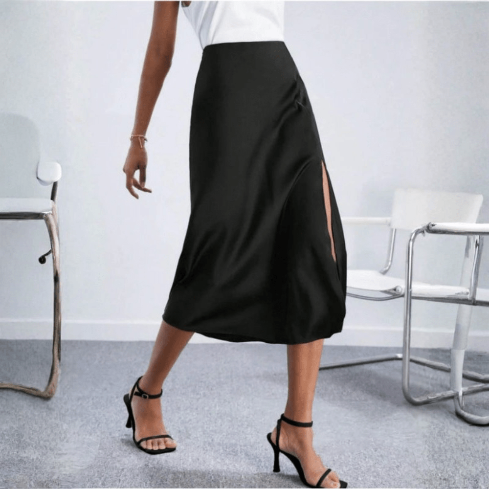 Midi-Rock für Damen mit hoher Taille und seitlichem Schlitz – elegante Silhouette